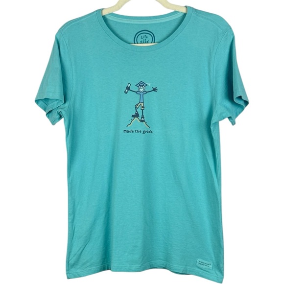 Life Is Good Tops - Life Is Good Turquoise "Made the Grade" Classic Fit Medium Graphic Tee